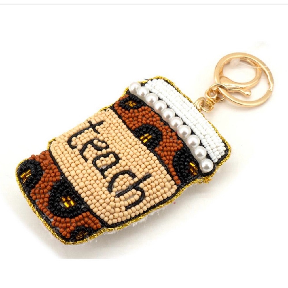 Beaded Coffee Cup Keychain